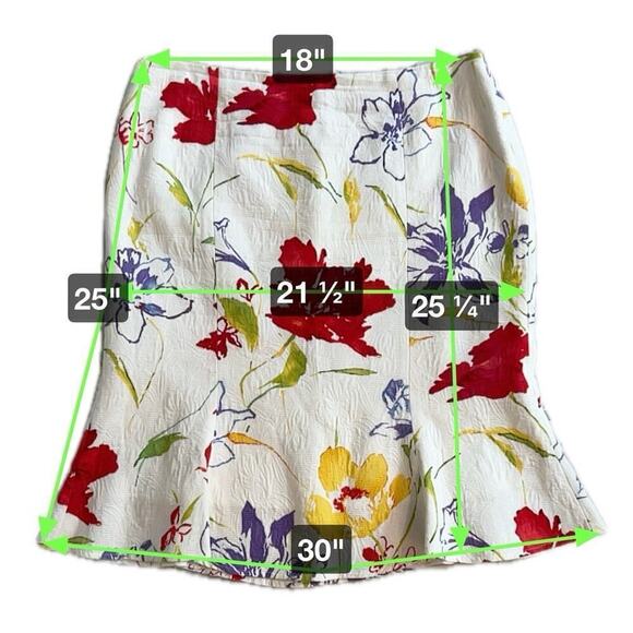 David Meister Fluted Embossed Cotton Skirt Floral Red Yellow Poppies Size 14 - Picture 2 of 10